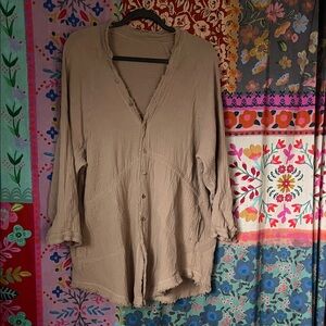 Casual Tan Button-Up Women's Mini Dress or Tunic Top(Unknown brand)